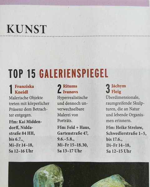 Our current show with Ritums Ivanovs is featured in the TOP 15 exhibitions of the Journal Frankfurt.