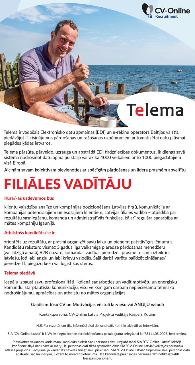 Telema FILIĀLES VADĪTĀJS/A