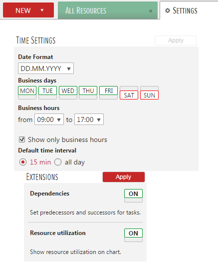 settings resource utilization settings resource utilization