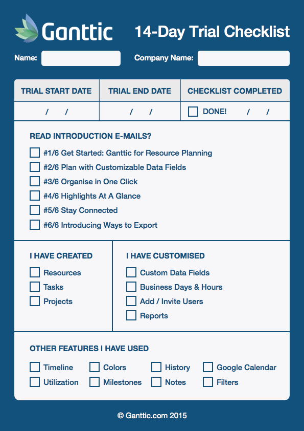 ganttic trial checklist ganttic trial checklist