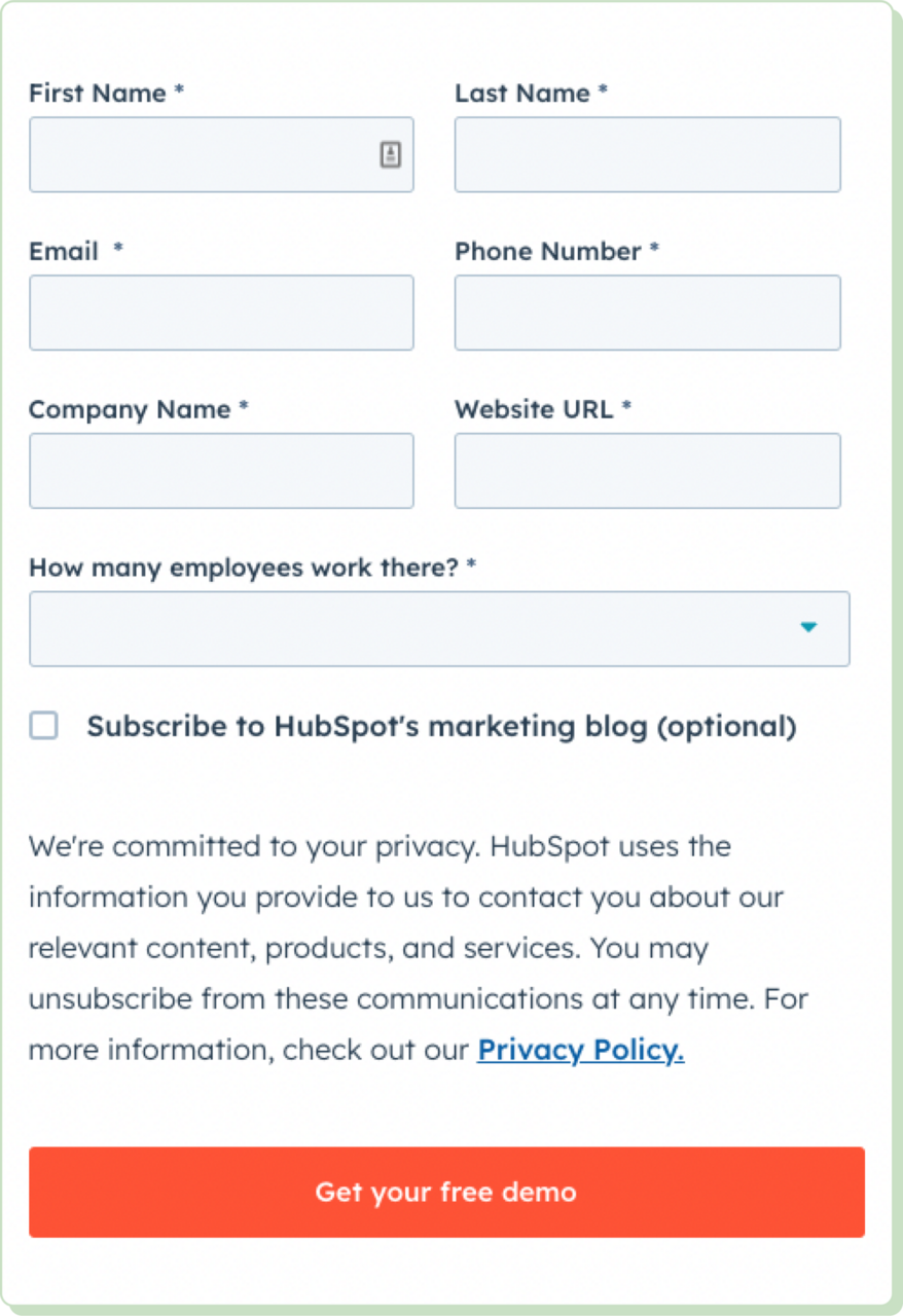 HubSpot landing page form