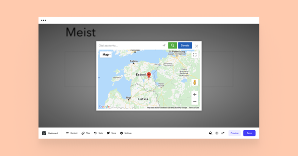 Google'i kaardi lisamine oma lehele luues 'Kaart' tüüpi sisuala