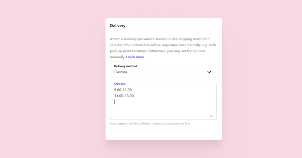 Add delivery options manually