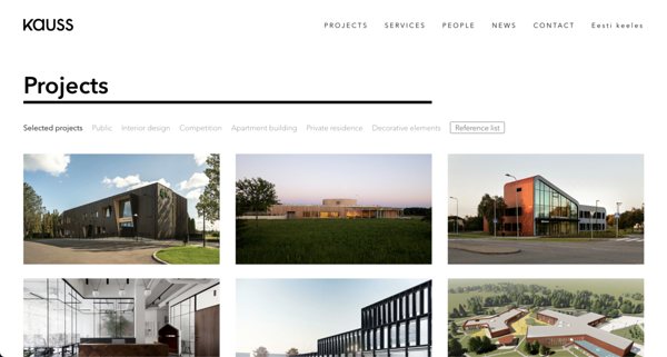 The project portfolio on Kauss' architects website is built using Voog database tool.