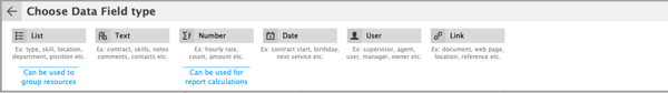 You can see the resource data fields list under resources - add a list, text, number, date, user and link different types of data for your resources, tasks and projects. You can see the resource data fields list under resources - add a list, text, number, date, user and link different types of data for your resources, tasks and projects.