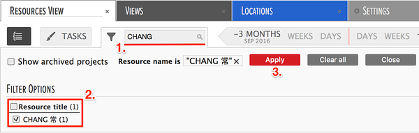 Resource filtering by skill, department, location, name etc Resource filtering by skill, department, location, name etc