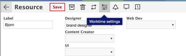 Resource worktime settings can be found by clicking on the individual resource. Resource worktime settings can be found by clicking on the individual resource.