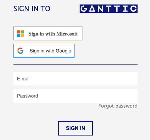 Ganttic sign in screen now let's you choose to sign in with Microsoft if you have MS Azure Ganttic sign in screen now let's you choose to sign in with Microsoft if you have MS Azure