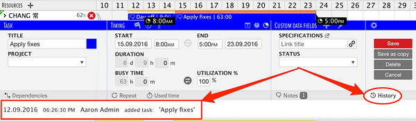 tracking task history tracking task history