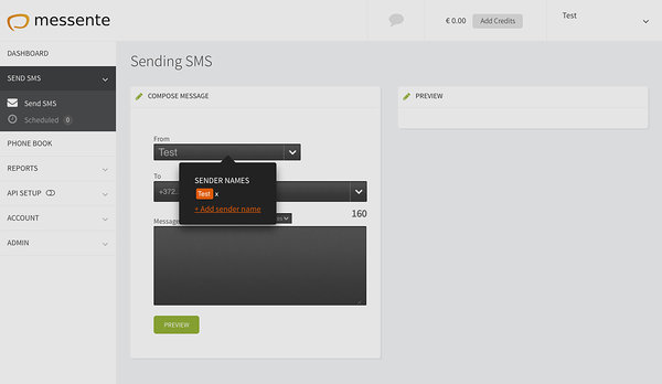 Picture showing how to add SMS Sender ID's in Messente's Dashboard
