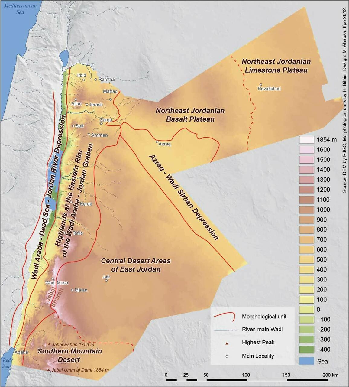 Jordaania topograafiline kaart (Al-Bilbisi, 2013)