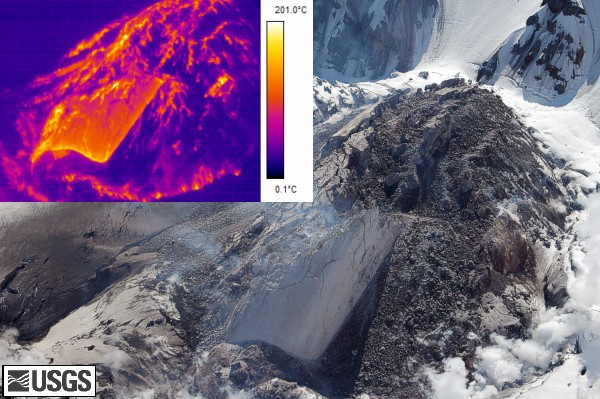 Kihtvulkaan St Helen's (USA, Washingtoni osariik) fotol ja termokaamera salvestisel (Foto: volcanoes.usgs.gov)