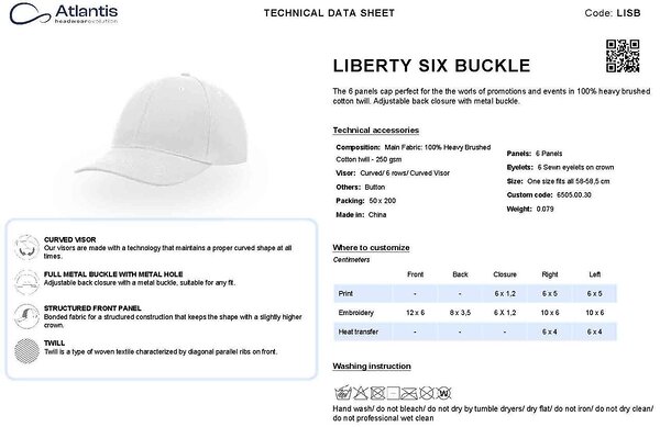 LIBERTY SIX BUCKLE klassikaline nokamüts, tehniline info