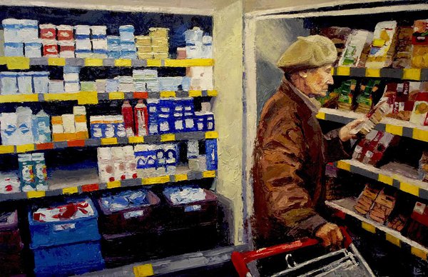„Fragment in Grocery Store“. 2018. Oil on canvas. 46’’x 70’’. Private collection