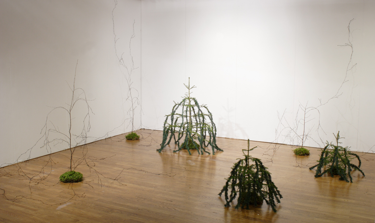 MIXED FOREST birch and spruce plants, branches made of wire and thread, artificial spruce branches, moss etc.