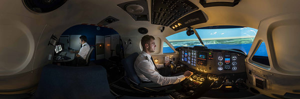 Click on the picture to look around in the airplane simulator.
