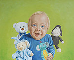 &quot;F and Co&quot; Oil on canvas, 81x65 cm. A commissioned portrait of a one year old boy with his favourite toys.