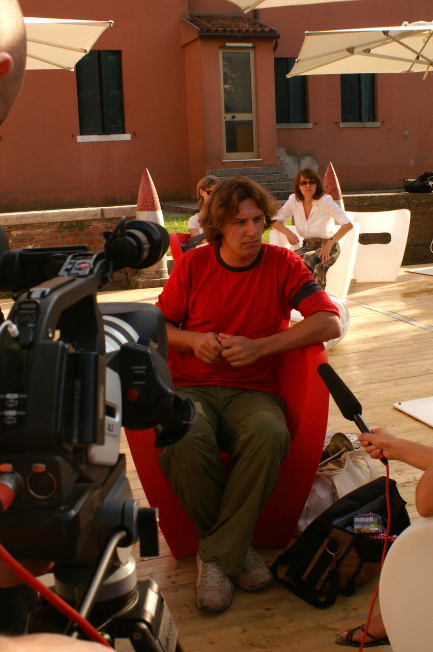 Margus being interviewed at the 2006 La Biennale di Venezia. Photo: private collection