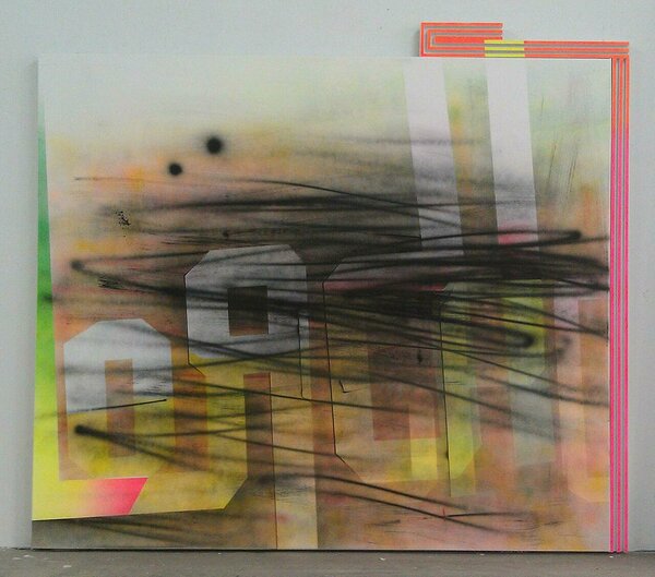 Idrott, 2011, acrylic on canvas, wood and enamel artist&#x27;s frame, 77 x 86 inches