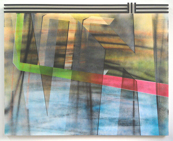 KV, 2011, acrylic on canvas, wood and enamel artist&#x27;s frame, 38 x 47 3/4 inches