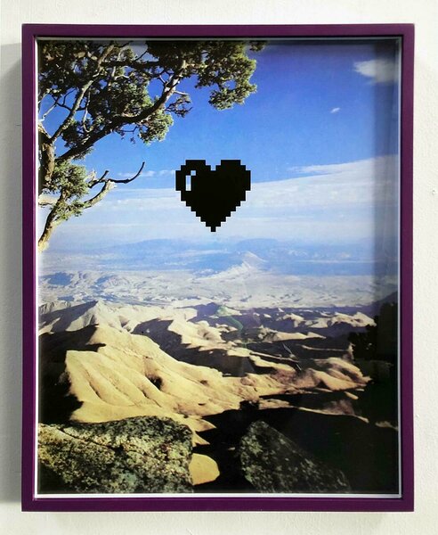 Foothills (with Pixel Heart), 2020, archival inkjet print mounted on dibond, custom frame, 20 x 16 inches