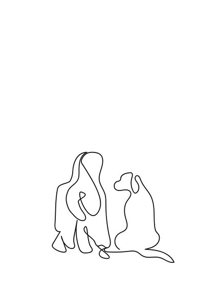 Pildi põhjal ühe joonega joonistus &quot;Daam koeraga&quot;, Tartu Kunstikool (A4), (2024)