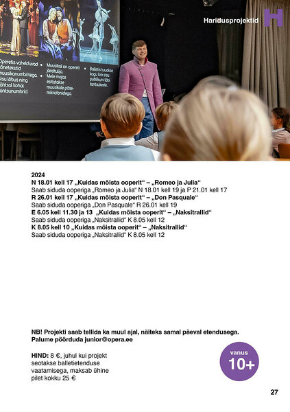 Rahvusooper Estonia &quot;Laste- ja noorte kava 2023/2024&quot; teksti ja piltide uuendus (A5), juhendaja Reili Evart