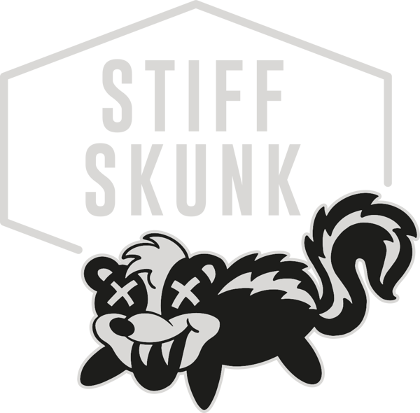 Stiff Skunk logo with the cartoony skunk illustration