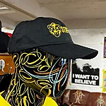 Stiff skunk black hat round bill yellow embroidery logo 3
