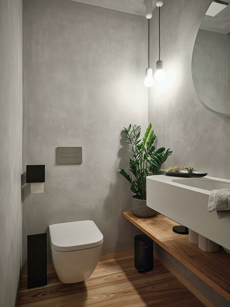 WC viimistluses kasutatud  lubi stucco annab vuugivaba kergesti puhastatava pinna
