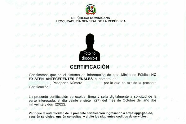 Good conduct certificate from Dominican Republic