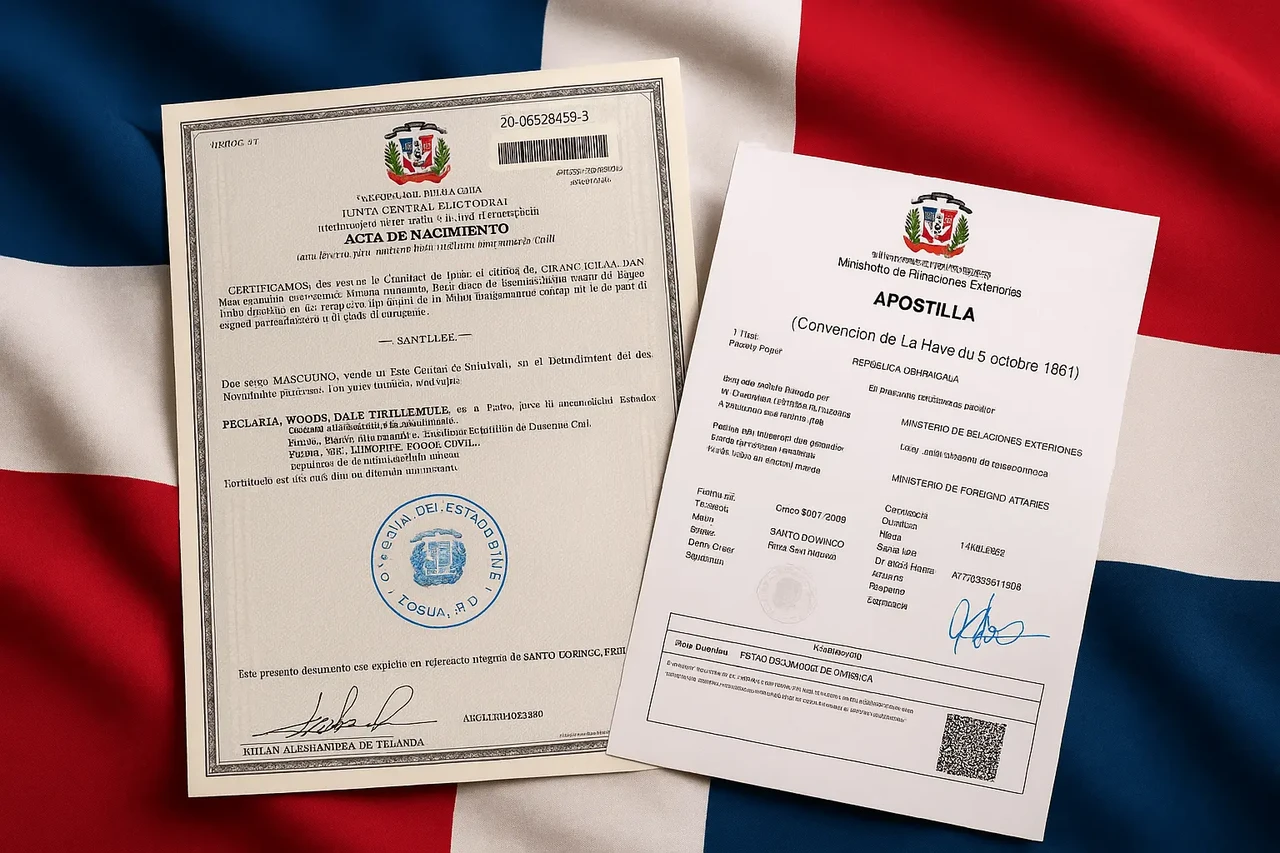 Facsimile of a Dominican birth certificate and apostille