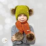 Faux fur winter hat and scarf set green rusty red rahecraft