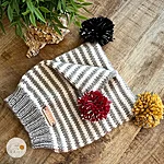 Greyish beige merino winter hat pom pom beanie striped rahecraft