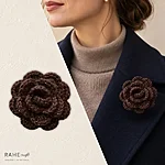 Hand crocheted brooch shimmering brown rahecraft
