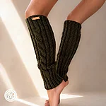 Hand knit acrylic leg warmers deep olive green women rahecraft