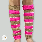 Hand knitted merino leg warmers kids striped neon pink beige rahecraft