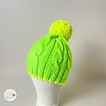 Hand knitted merino wool reflective winter hat kids neon green rahecraft 1