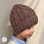 Hand knitted wool blend cable knit beanie kids brown rahecraft side view