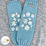 Light blue merino wool legwarmers floral embroidered rahecraft