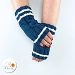 Merino fingerless gloves arm warmers blue white worn rahecraft