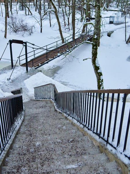 Stairway leading to one of the suspension bridges