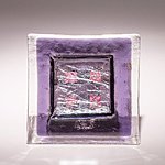 Small fused glass plate, purple with squares