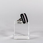Adjustable Glass ring, black with old pink strip, side view