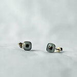 Grey glass earrings with dark square, 925 sterling silver post