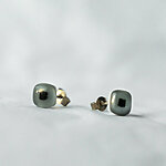 Grey glass earrings with dark square covered with clear glass, which gives the jewelry a beautiful shine. 