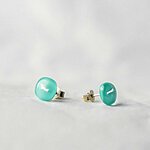 Light turquoise  glass earrings with fiber decoration, 925 sterling silver post