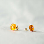 Transparent yellow glass earrings with fiber decoration, 13-14 mm in diameter