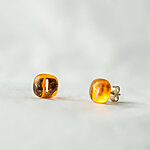 Transparent yellow glass earrings with fiber decoration, 925 sterling silver post