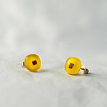 Yellow fused glass earrings with copper square  12 EUR              